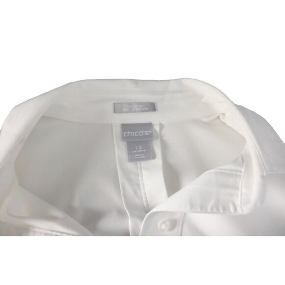 Chico's Women's Medium US10 White Non-Iron Chic Stretch Blouse Tie Sleeve Shirt - Picture 4 of 7